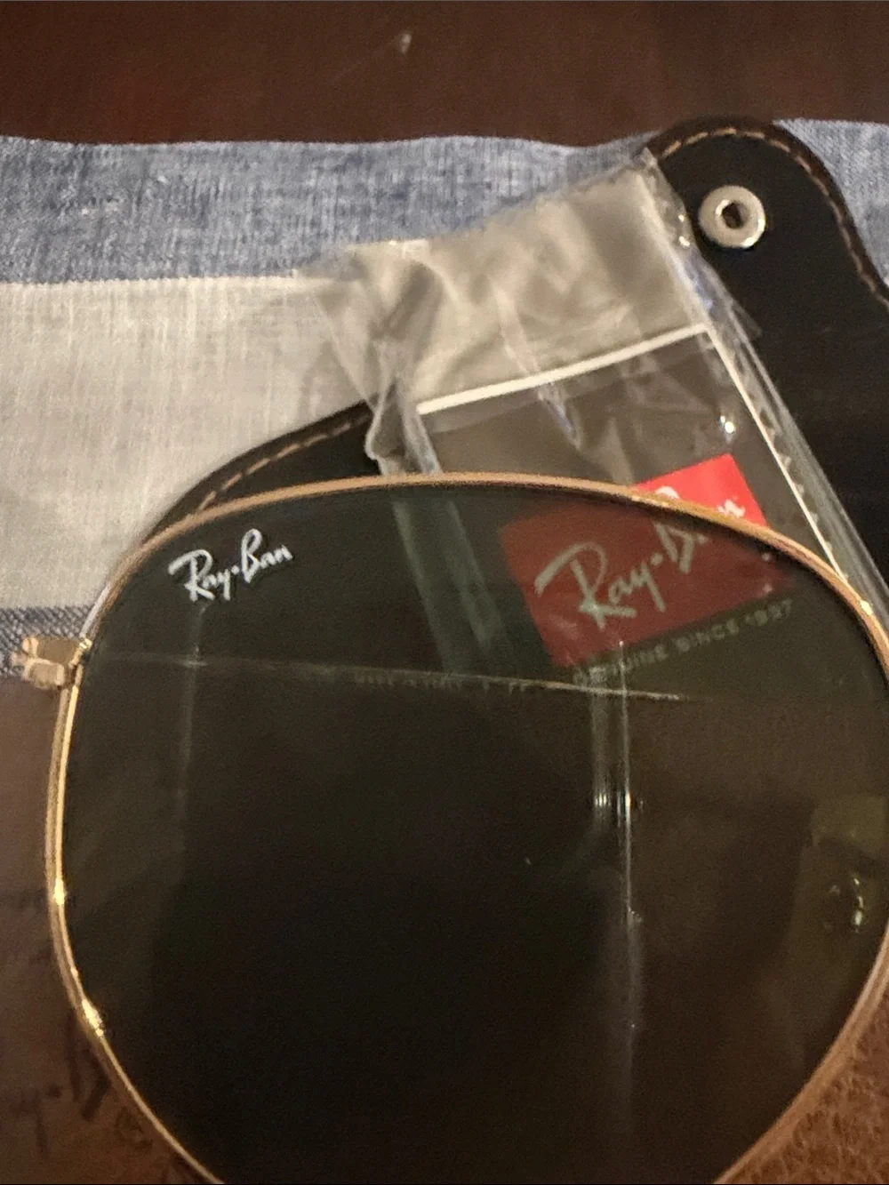 RAY ban sunglasses, hexagonal shape, gold with green lenses.  No case available